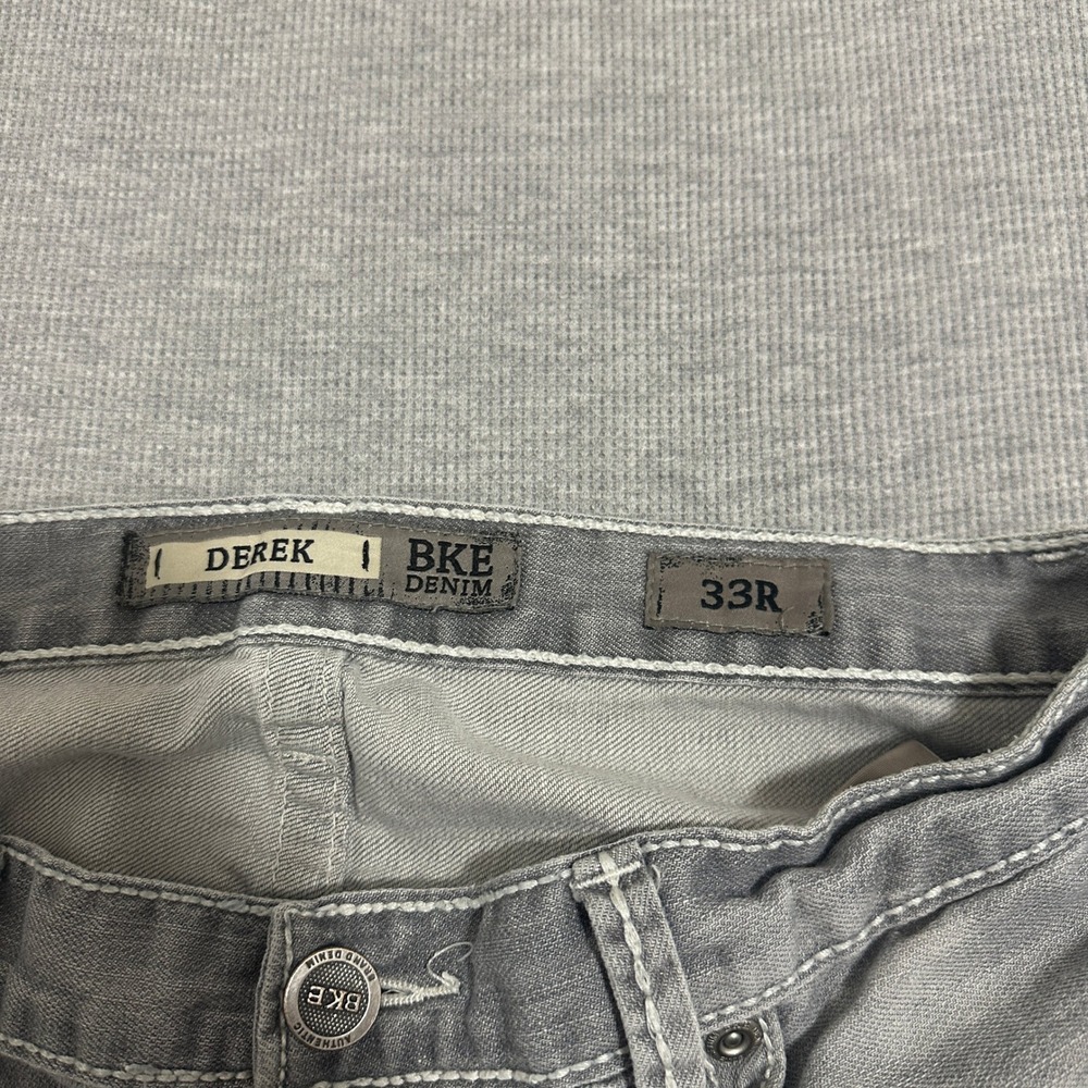 BKE Derek Straight Mens Gray Distressed Jeans 33R ABM12037 Thick Stitch - Picture 15 of 16